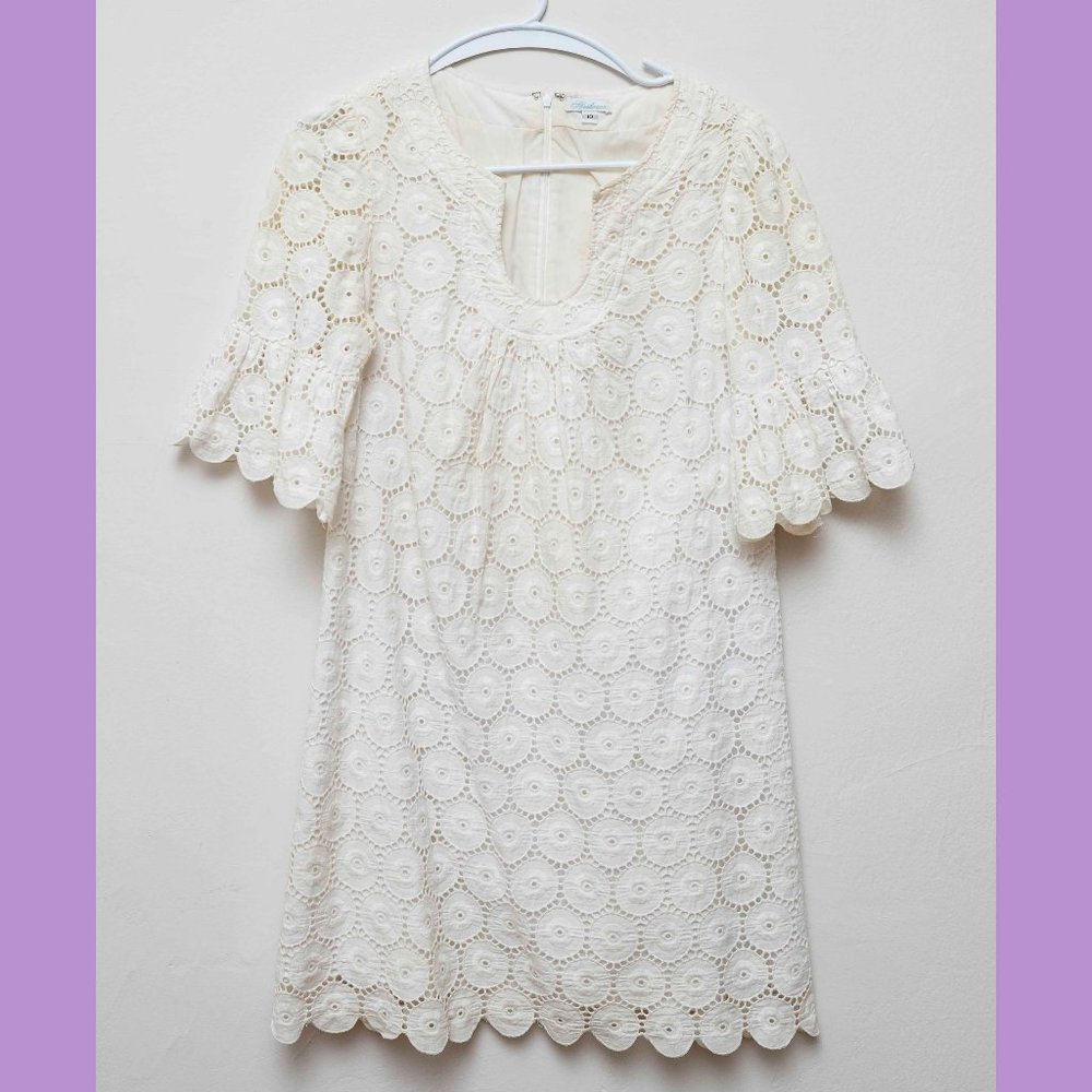 Shoshanna white eyelet dress with bell sleeves